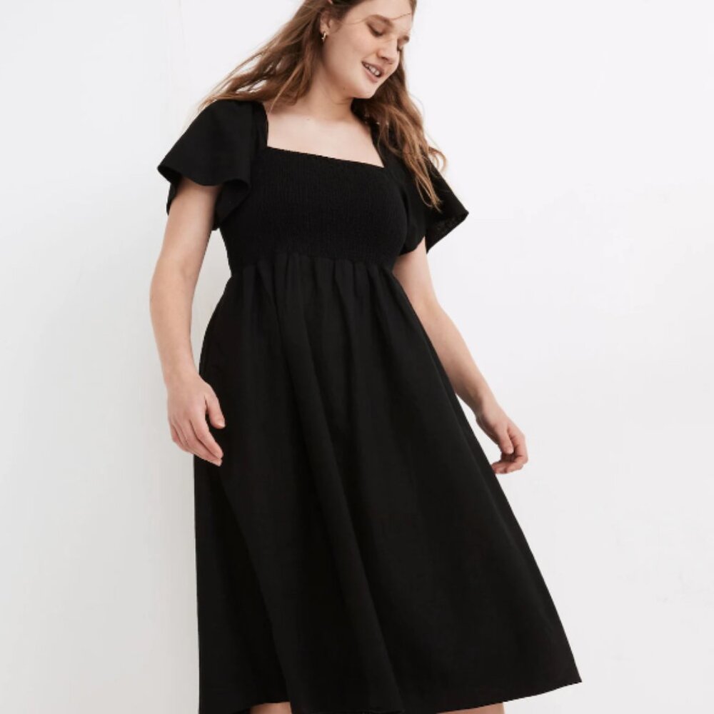 Madewell Linen Blend Lucie Smocked Midi Dress